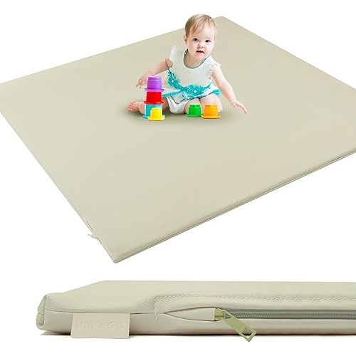 Padded Baby Play Mat, Super Soft Vegan Leather Baby Mat for Floor, 48x48 Thick Foam Cushioned Play Mat for Babies 6-12 Months, Fits Nicely Into 50x50 Playpen Mat, Grayish Green