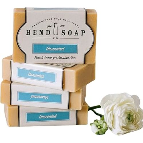 Bend Soap Company All Natural Handmade Goat Milk Soap for Dry Skin Relief, Unscented, 18 Oz, Pack of 4