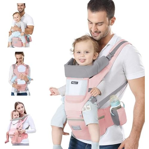 Baby Carrier Newborn to Toddler Baby Wrap Carrier with Hip Seat Baby Kangaroo Carrier Toddler Infant Baby Holder Carrier for Men/Women Dad Mom (Pink)
