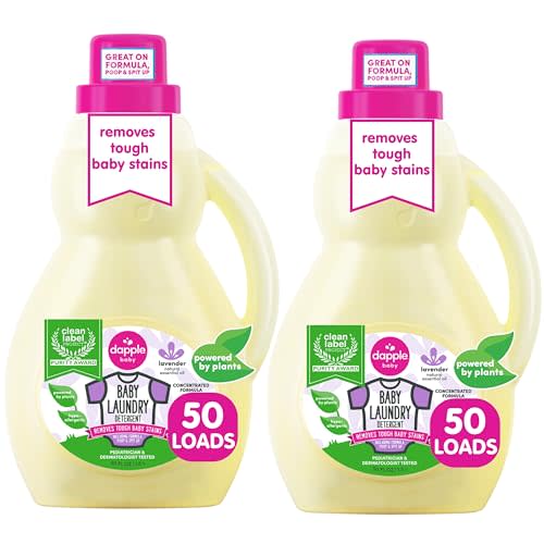 Baby Laundry Detergent by Dapple Baby, Concentrated & Hypoallergenic, Powered by Plants, Stain Removing Natural Ingredients, Lavender, 50 Fl Oz (Pack of 2)