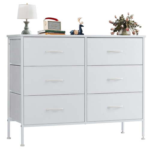 Aidoly Dresser for Bedroom, 6 Storage Drawers, Anti-Tip Wide Fabric Closet Chests Organizer Tower Furniture with Wooden Top Metal Frame for Clothes, Living Room, Hallway, Entryway
