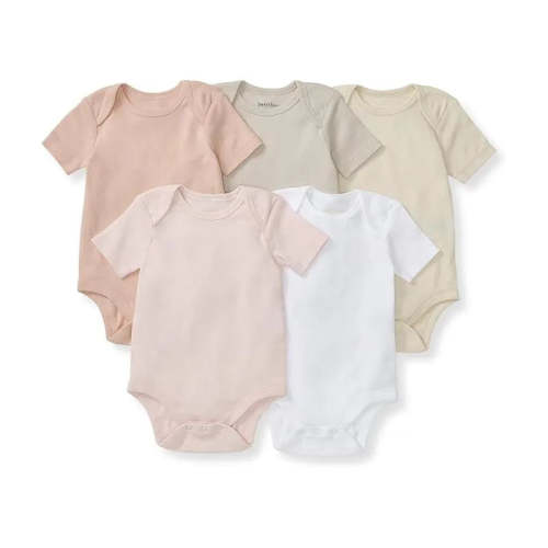 Burts Bees - 5Pk 6-9 months Baby Girl Solid Short Sleeve Bodysuits, Pink Sand