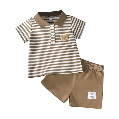 Baby Boy Shorts Set Summer Clothes Toddler Bear Embroidery Striped Short Sleeve Lapel T-shirt Shorts Outfit