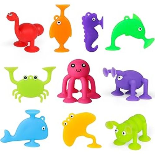 Suction Cup Kids Bath Toy for Baby Aged 3 4 5 Years Old, 10PCS Animal Bathtub Suckers for Toddler, Window Shower Tools, Montessori Gifts for Boys and Girls Age 6-8