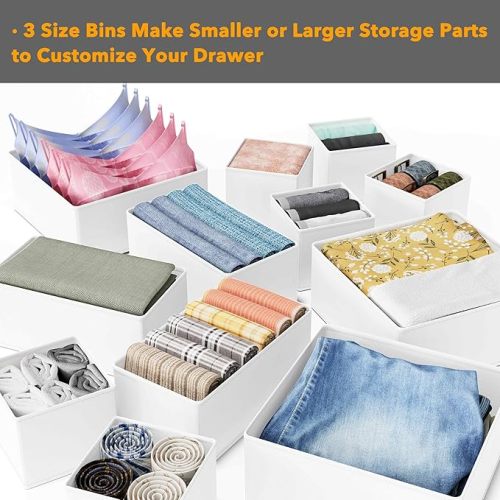 SpaceAid Drawer Organizer for Clothes, 12 Pack Dresser Drawer Organizer Bins, Closet Organizers and Storage Dividers for Clothing, Underwears, Socks (White)