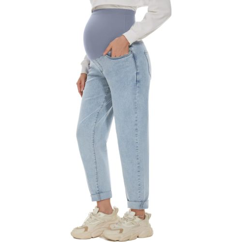 POSHGLAM Women's Maternity Jeans Over Belly Comfy Stretch Boyfriend Jeans Denim Pregnancy Pants, S-XXL