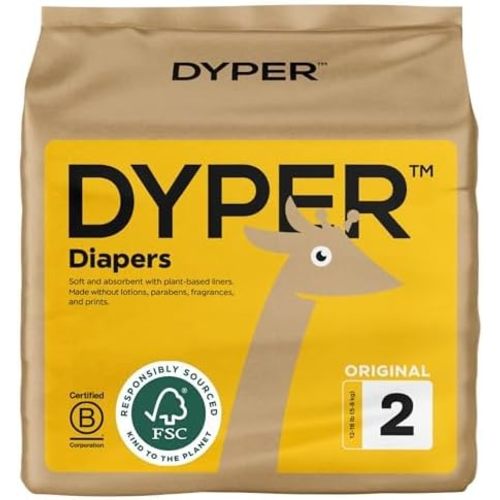 DYPER - Baby Diapers Hypoallergenic Cloth Alternative Day & Overnight Protection - Made with Plant-Based* & Honest Ingredients - Size 2 (32 Count)