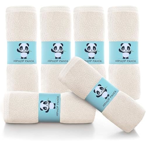 HIPHOP PANDA Baby Washcloths, Rayon Made from Bamboo - 2 Layer Ultra Soft Absorbent Newborn Bath Face Towel - Reusable Baby Wipes for Delicate Skin - Ivory, 6 Pack