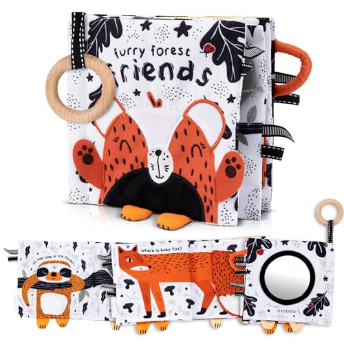 Soft Baby Book with Touch and Feel Pages - Cute Tummy Time Toy for Babies 0-6 Months with Mirror & Crinkle Paper - The Perfect Black and White Sensory Toy for Baby Showers & as a Newborn/Infant Gift