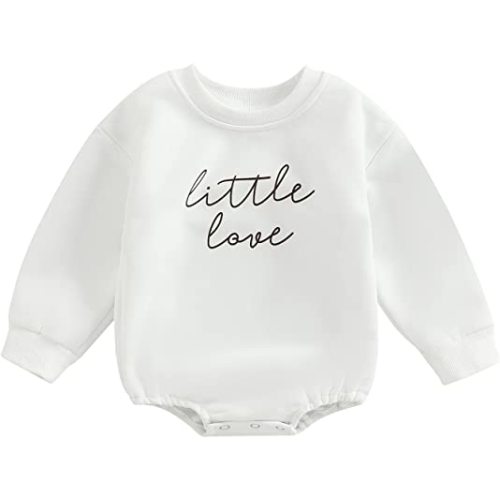 Meiweileya Baby Girl Boy Crewneck Oversized Sweatshirt Romper Onesie Little Love Bodysuit Newborn Fall Gender Neutral Clothes