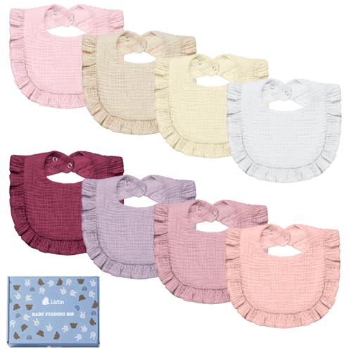 Lictin 8-Pack Muslin Baby Bibs - Bandana Drooling and Teething Bibs, Unisex Cotton