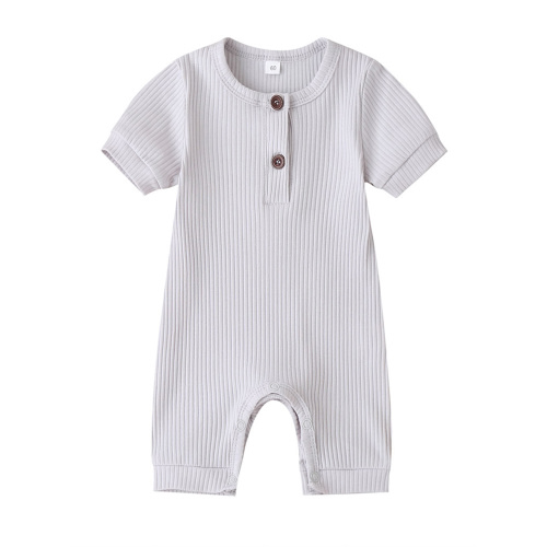 Diconna Baby Girl Boy Solid Romper Short Sleeve Jumpsuit Button Cotton Clothing