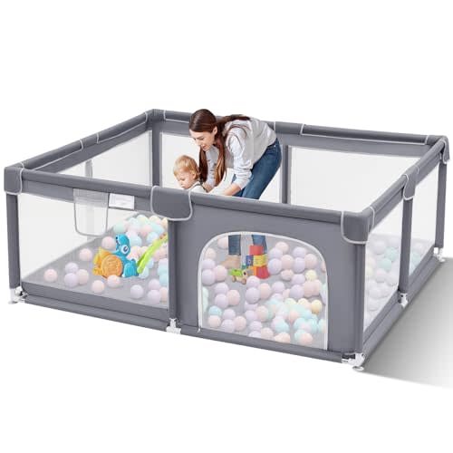 Suposeu Baby Playpen and Playard, Extra Large Play Pens for Babies and Toddlers, Portable Baby Fence Area for Toddlers and Pets to Indoor and Outdoor Use (71x59 Inches, Grey)