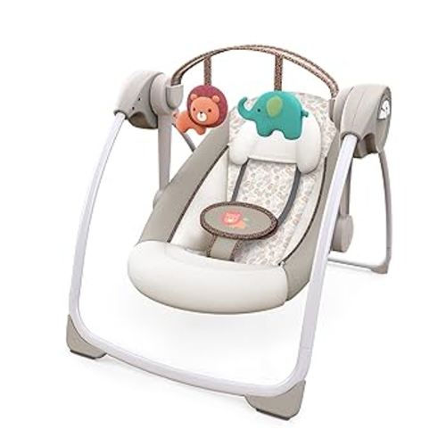 Amazon.com : Ingenuity Soothe 'n Delight Compact Portable 6-Speed Plush Baby Swing with Music, Folds Easy, 0-9 Months 6-20 lbs (Cozy Kingdom) : Stationary Baby Swings : Baby