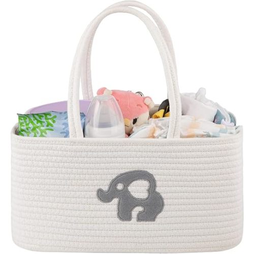 OIAHOMY Diaper Caddy Organizer for Baby, Portable Baby Basket with Handles, Baby Gift Basket for Newborn, Diaper storage Organizer for Changing Table and Car-White