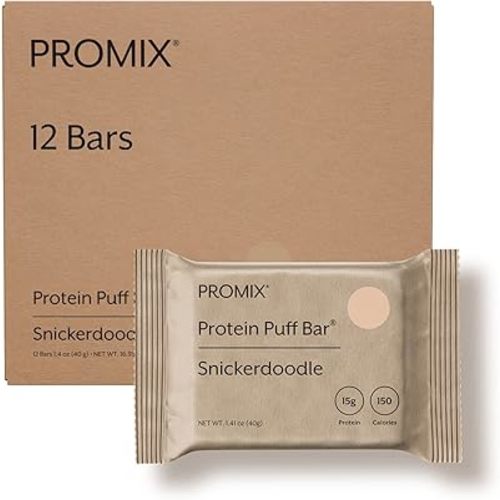 ProMix Nutrition Protein Puff Bars - Snickerdoodle - Marshmallow Crispy Treat - Great Tasting & Healthy On The Go Snack - High Protein & Low Calorie - Free From Gluten, Soy, & Corn - 12 Bars