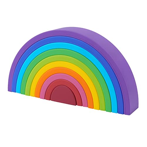 MCGMITT Rainbow Stacking Toy, Silicone Rainbow Stacker for Toddlers, Montessori Nesting Blocks, Building Creative Color Shape Matching Toy Set, 10 Layers (Purple)