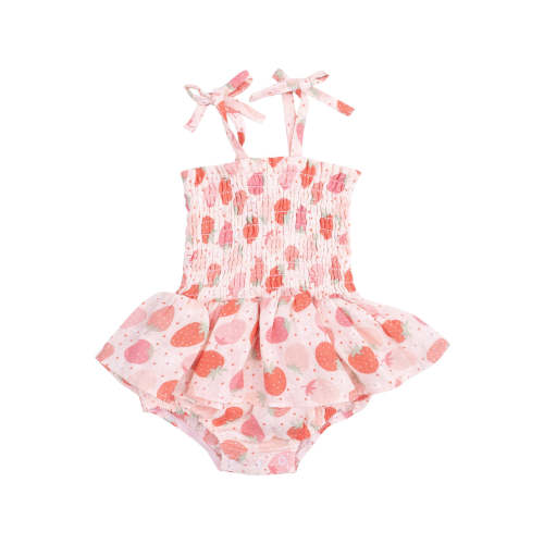 Smocked Bubble w/ Skirt, Strawberry Bliss
