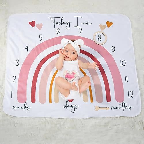 Baby Monthly Milestone Blanket Baby Photoshoot Props Photo Blanket for Girl Boy Growth Gifts 1-12 Weeks/Months