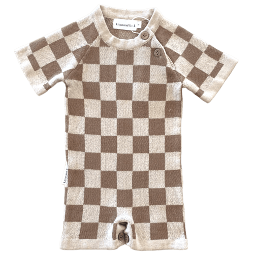 Check Romper | Brown on Oat