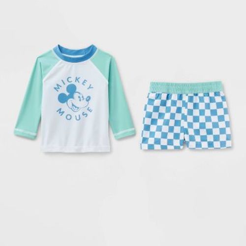 Baby Boys' 2pc Disney Mickey Mouse Long Sleeve Rash Guard Trunk Set - Blue