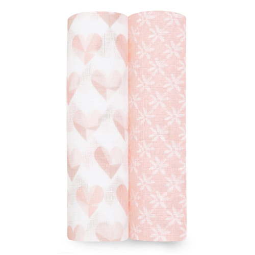Aden + Anais™ Essentials 2-Pack Swaddles - Cotton Muslin - Piece of My Heart, Swaddles