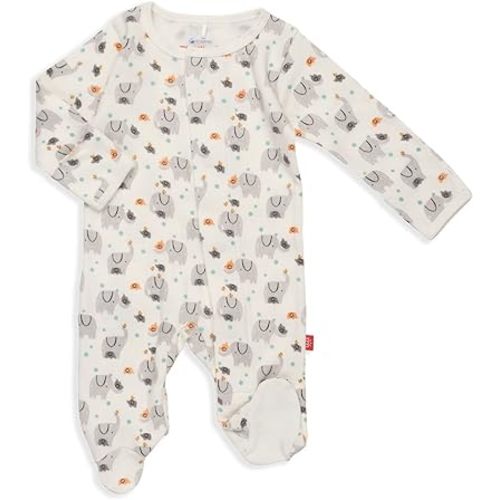 Magnetic Me Footie Pajamas - 100% Organic Cotton Baby Pajamas - Quick Magnetic Fastener Sleeper for Baby Boy and Girl - Playtime Elephants - 3-6 Months