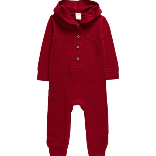 Hooded Pointelle Sweater Romper, 3M