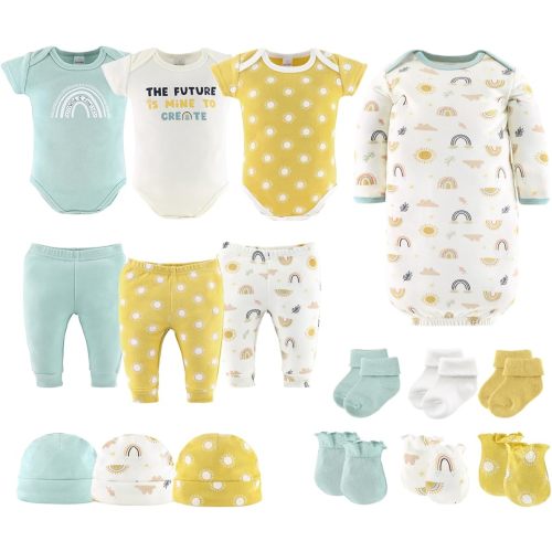 The Peanutshell Baby Layette Gift Set for Baby Boys or Girls - 16 Piece New Born Unisex Gift Set, Clothes & Newborn Essentials Must Haves - Clothes 0-3 Months - Sunny Side Up