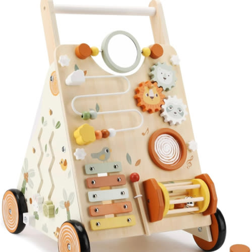 Wooden Baby Walker, Baby Push Walker with Activity Center for Girls Boys, Montessori Push Walker Toys for Babies Learning to Walk, Sit-to-Stand, for 10-12 Months 1 2 3 Years Old