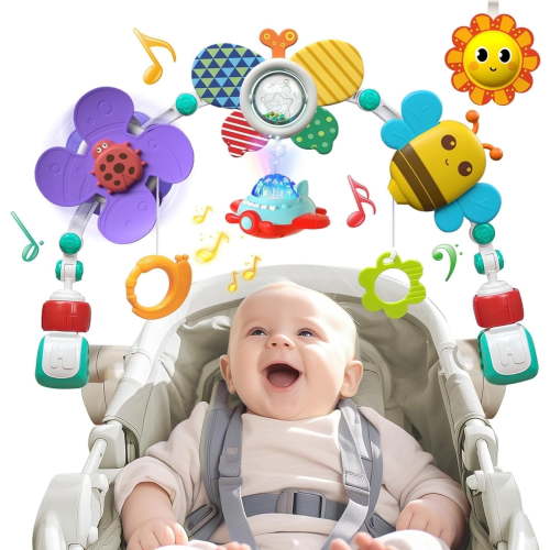 Ludolm Musical Baby Stroller Arch Toys, Travel Car Seat Toys, Baby Play Arch Crib Accessory Toys, Mobile for Bassinet, Pram Activity Arch Bar Toys for Babies Infants