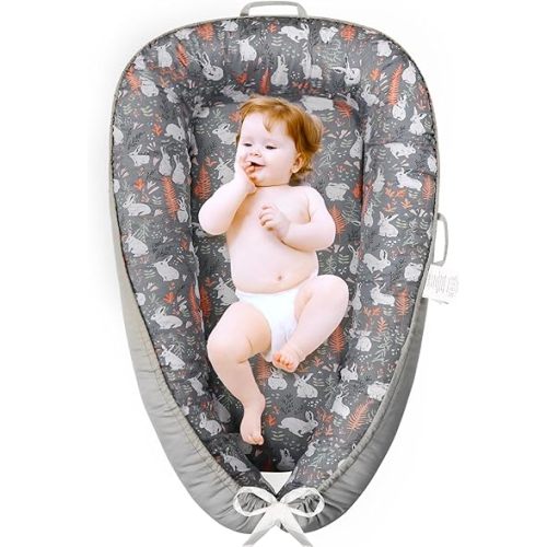 Baby Lounger - Baby Lounger Pillow for Newborn, Breathable & Soft Baby Nest Co Sleeper for Baby 0-24 Months, Portable Infant Lounger Baby Floor Seat for Home and Travel (Rabbit)