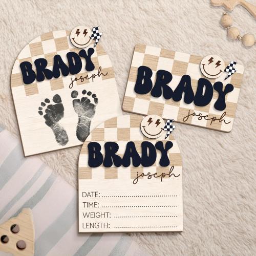 Baby Announcement Sign, Baby Boy Name Sign, Checkered Retro Baby Birth Stats Board, Baby Name Reveal, Baby Sign For Hospital, Newborn Gift