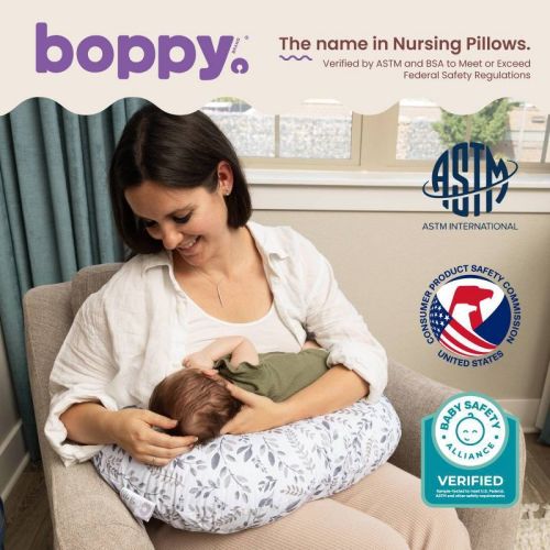 Boppy Nursing Pillow - Gray Beige Leaves: Botanical Leaf Pattern, 20" Length, 5.5" Thickness, 16" Width