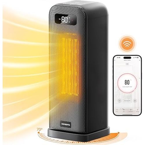 MORENTO Smart Space Heaters for Indoor Use, 1500W Electric Heater, Wi-Fi & Voice Control, Quiet Smart Heater, Space Heaters for Office Bedroom Home, Portable Heater with Thermostat & 12H Timer (Black)