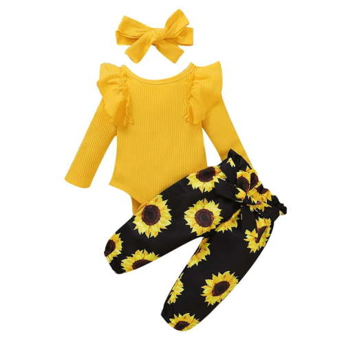 Odeerbi Baby Girls Clothes Baby Rompers Newborn Infant Outfits Ruffle Sleeve Bodysuit Floral Pants Toddler Outfit