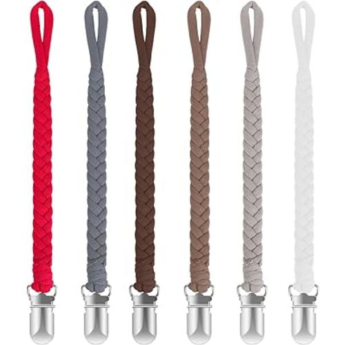 Pacifier Clip for Boys and Girls 6 Pack Baby Pacifier Holder Leash 100% Handmade Braided Fits All Pacifiers & Teething Toys Modern Unisex Baby Gift, Red Passion