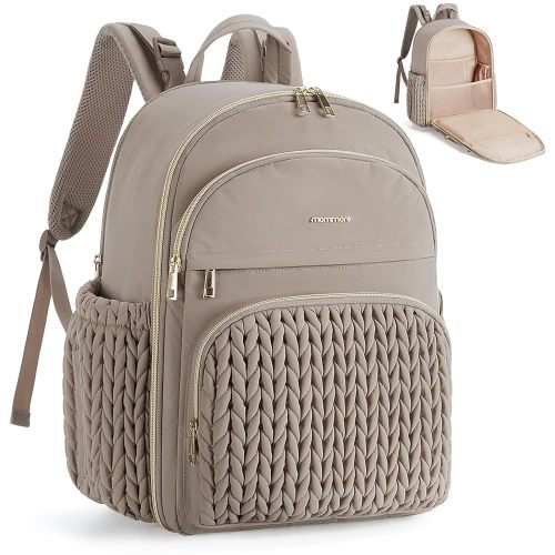 mommore Diaper Bag Backpack Large Baby Bag with Insulated Pockets, Laptop Sleeve Stroller Buckles, Quilted Travel Diaper Backpack with Luggage Strap