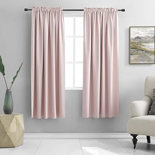 DONREN Light Pink Blackout Curtains 63 Inches Long for Nursery - Blush Thermal Insulated Room Darkening Curtain Panel Pair with Rod Pocket,52 x 63 Inches Long,2 Panels