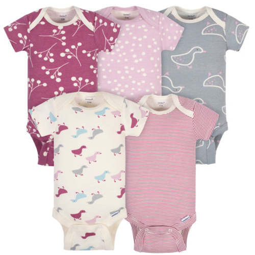 5-Pack Baby Comfy Stretch Ducklings Short Sleeve Onesies - 6-9M