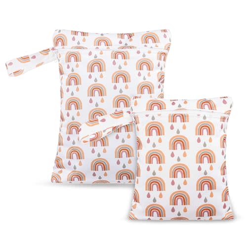 2Pcs Wet Bags, Waterproof Diaper Wet Bag Reusable Wet Dry Bags for Pump Parts Baby Wet Bag with Zippered Pockets&Handle, Beach, Travel, Pool, Gym Bag for Wet Clothes(White)