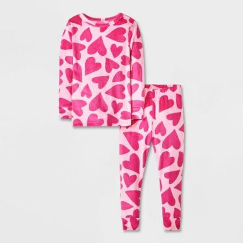 Toddler Girls' 2pc Snuggly Soft Snug Fit Hearts Pajama Set - Cat & Jack™ Pink 18m