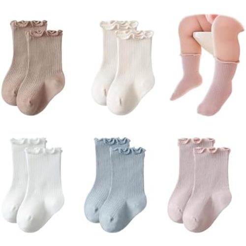 Baby Girls Socks Newborn Frilly Ruffle Cotton Infant Cute Princess Socks for Toddler Dress 5 Pairs