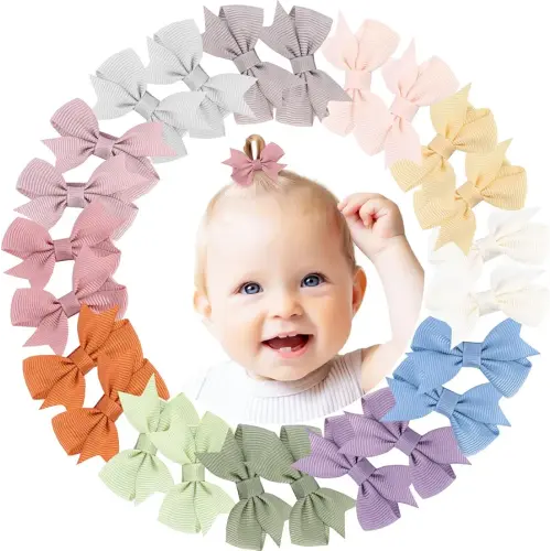 24PCS 2inch Baby Hair Clips, Oaoleer Baby Girls Fully Lined Baby Bows Hair Pins Tiny Hair Bows Alligator Clips for Baby Girls Infants Toddlers 12 Colors in Pairs (Style D)