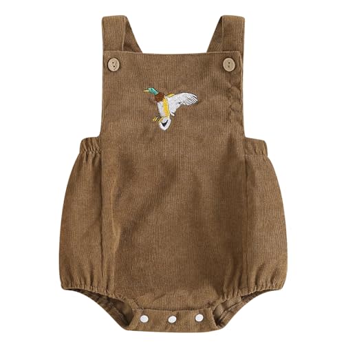 Pudcoco Infant Baby Boys Girls Overalls Sleeveless Mallard Duck Embroidery Corduroy Rompers Newborn Summer Outfit