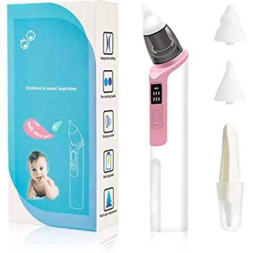 Nasal Aspirator for Baby, Rechargeable Nose Sucker for Baby, Electric Baby Nose Suction and Nose Cleaner with 2 Size of Nozzles 1 Clip for Newborns and Toddlers, Adjustable 6 Levels of Suction(Pink)