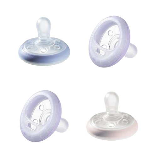 Tommee Tippee Breast like night pacifier, 6-18 months, pack of 4 pacifiers months with breast-like shape and glow in the dark technology
