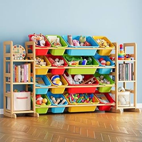 SpaceAid Toy Storage Organizer with 6 Shelves and 16 Bins, Toy Organizers Storage Bookshelf, Kids Bin Shelf Toys Box Bookcase for Bedroom Playroom Organization Room Decor, Multi-Colored