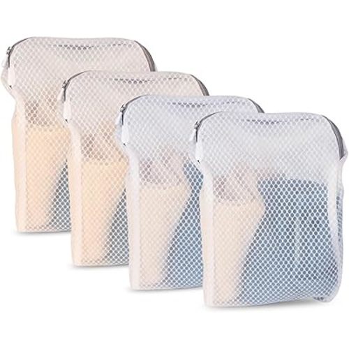 4 Pack Mesh Laundry Bag Mesh Laundry Bags Laundry with Handle for Washing Socks, Baby Items, Lingerie, Travel Garments (WHITE, 4)