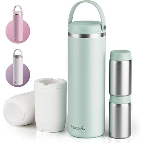 Papablic Innovative 360° CapsuleChill Breastmilk Cooler for 36H Safe Storage, 20oz Stress-Free Portable Breast Milk Chiller with 2pcs Stainless Steel Baby Bottles for Work & Travel, Mint Green